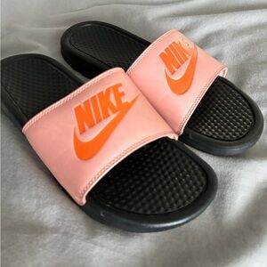 Nike Black Slides with Pink and Orange Accents